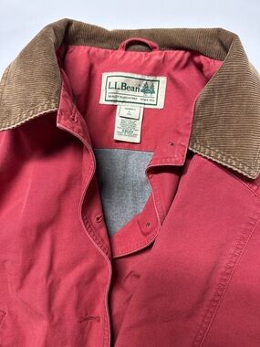 L.L. Bean Coral-Red Canvas Jacket with Brown Corduroy Collar